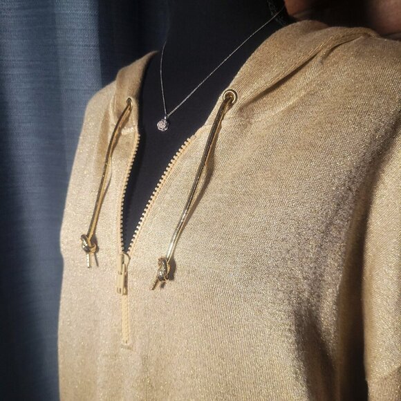 Bob Mackie Women's Gold Shimmer 1/4 Zip Hooded Sweatshirt - Size M - Picture 9 of 14